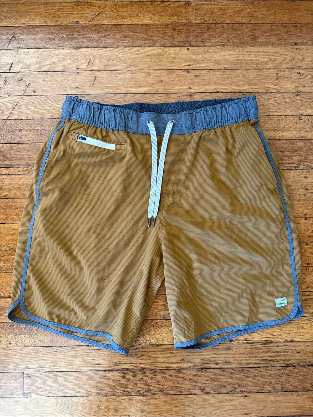 Vuori Men's Athletic Shorts in Mustard with Gray Trim